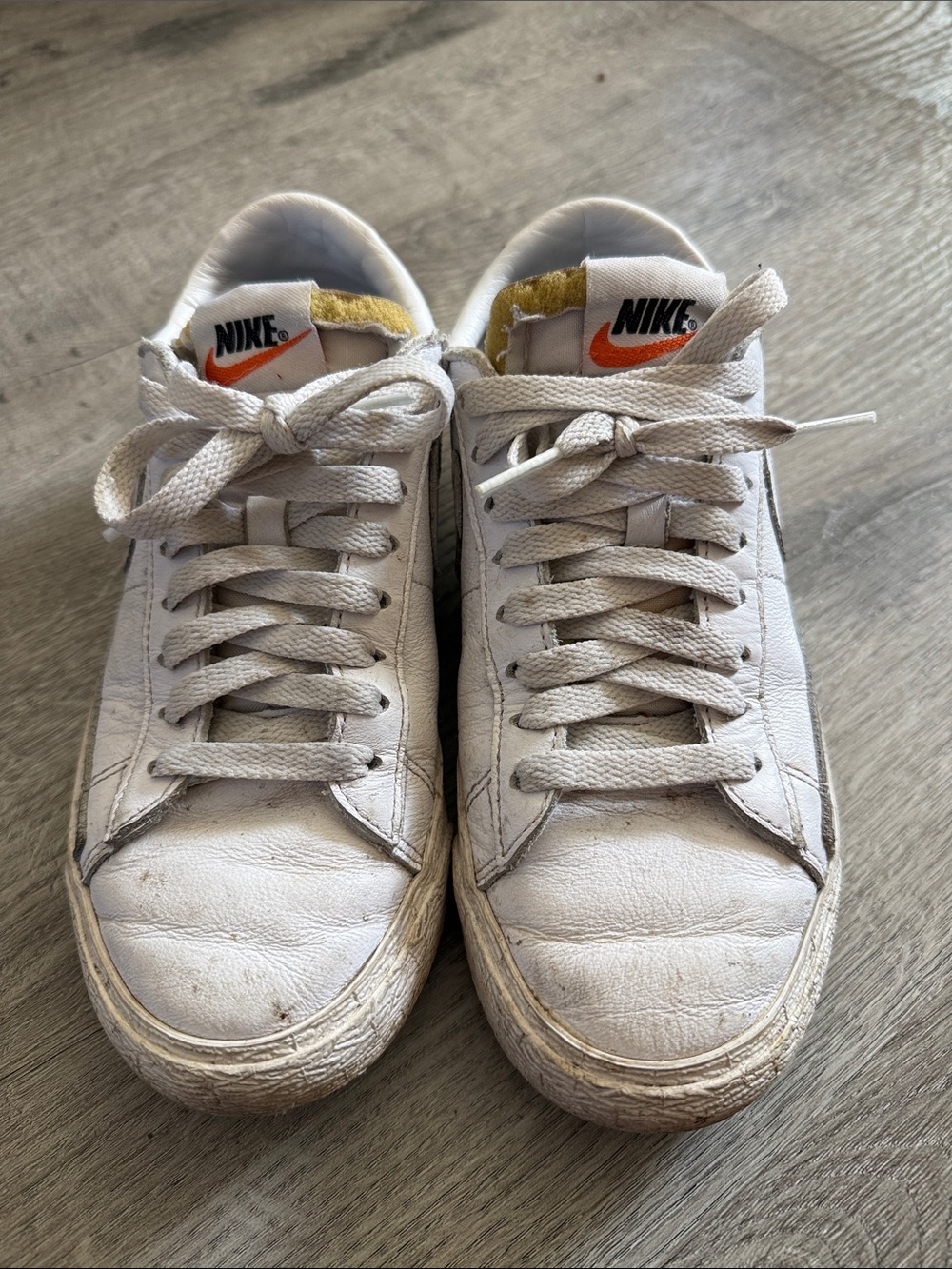 Nike White Leather Low-Top Sneakers with White Swoosh